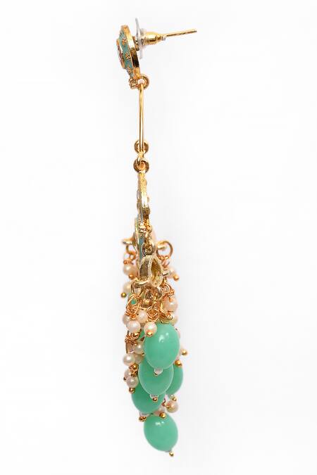 Buy_Nazaakat By Samara Singh_Green Beads, Stones Kundan Embellished Earrings _Online_at_Aza_Fashions