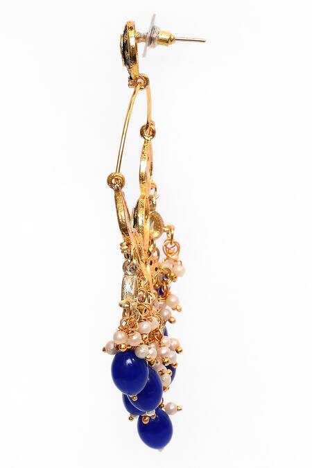 Nazaakat By Samara Singh_Blue Beads, Diamonds Mughal Shaped Earrings _Online_at_Aza_Fashions