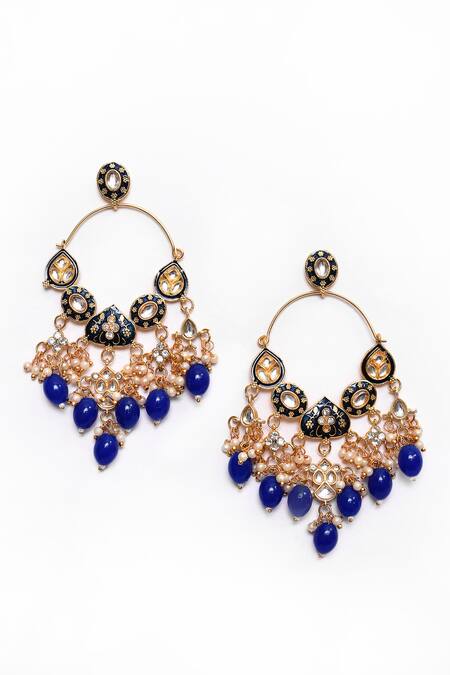 Buy_Nazaakat By Samara Singh_Blue Beads, Diamonds Mughal Shaped Earrings _Online_at_Aza_Fashions