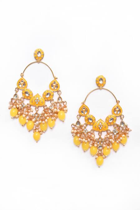 Nazaakat By Samara Singh_Yellow Beads, Diamonds Kundan Studded Earrings _Online_at_Aza_Fashions