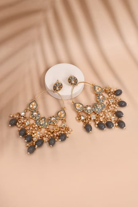 Shop_Nazaakat By Samara Singh_Grey Beads Mughal Carved Chandeliers _at_Aza_Fashions