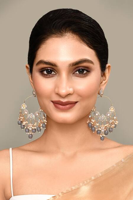 Shop_Nazaakat By Samara Singh_Grey Beads Mughal Carved Chandeliers _Online_at_Aza_Fashions