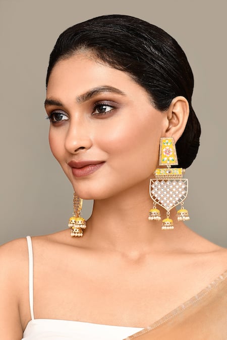 Adara Khan Flower Bloom Carved Earrings 