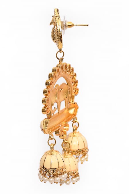 Buy_Nazaakat By Samara Singh_Beige Stones Elephant Motif Carved Earrings _Online_at_Aza_Fashions