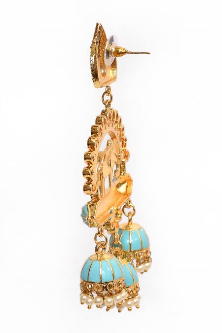 Buy_Nazaakat By Samara Singh_Blue Stones Elephant Motif Carved Dangler Earrings _Online_at_Aza_Fashions