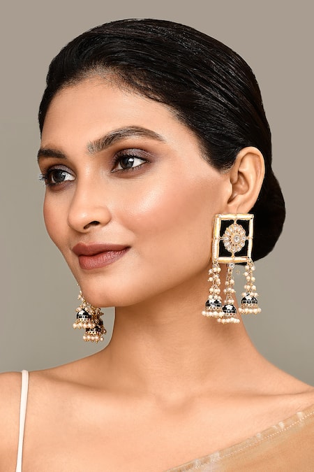 Adara Khan Floret Carved Top Earrings 