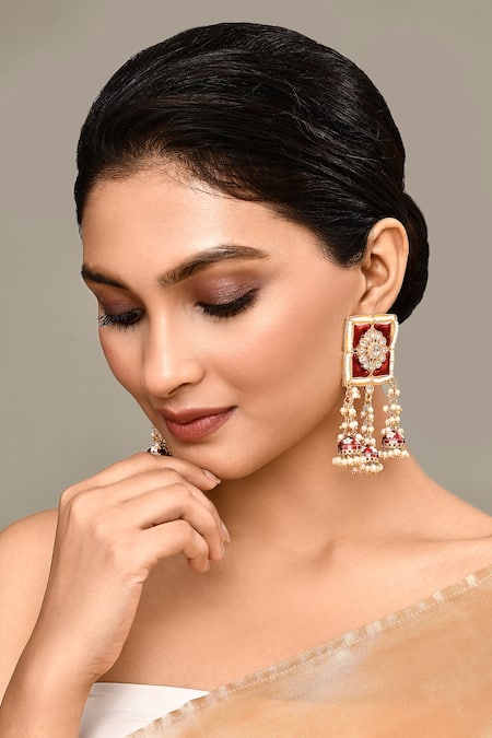 Adara Khan Flower Bloom Carved Top Earrings 