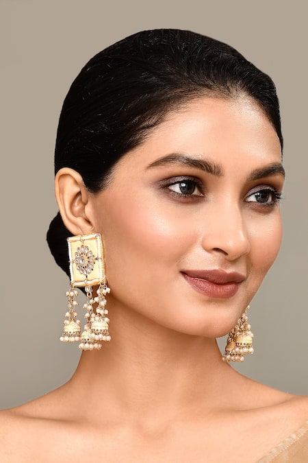 Adara Khan Flower Bloom Square Top Earrings 