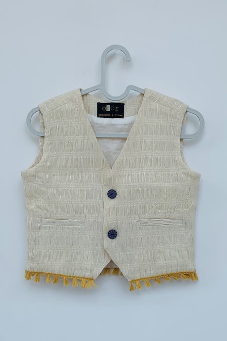 ORCR White Cotton Textured Pattern Waistcoat 