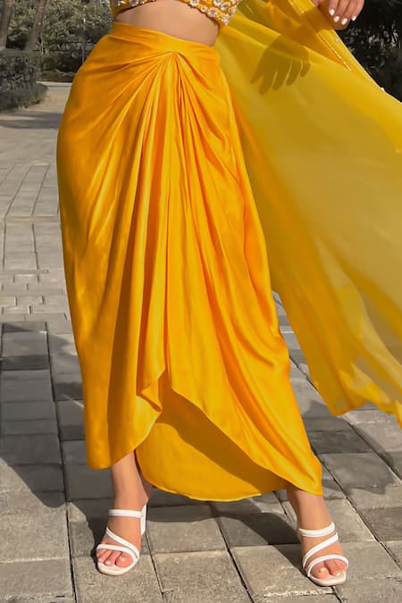 Buy Mona And Vishu Yellow Organza, Silk Pearls Sunshine Embroidered Cape With Drape Skirt Set Online at Aza Fashions Buy_Mona And Vishu_Yellow Organza, Silk Pearls Sunshine Embroidered Cape With Drape Skirt Set _Online_at_Aza_Fashions