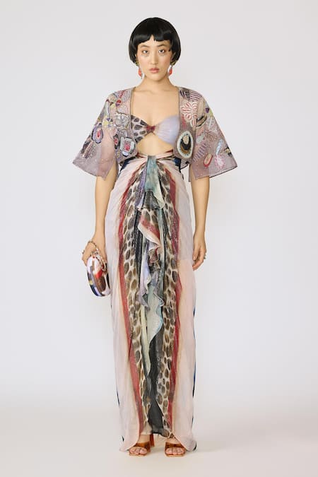 Aisha Rao Valora Abstract Print Gown With Jacket 