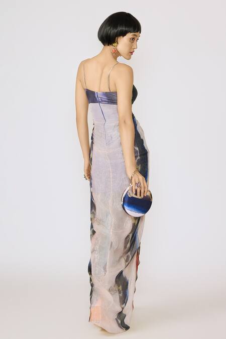 Buy_Aisha Rao_Purple Lurex, Organza Sequins, Cut Work, Valora Abstract Print Gown With Jacket _Online_at_Aza_Fashions