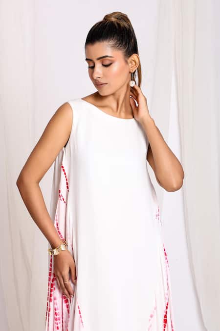 Shop Ellemora Fashions White Georgette Boat Neck Shibori Flared Long Dress Online at Aza Fashions Shop_Ellemora Fashions_White Georgette Boat Neck Shibori Flared Long Dress _Online_at_Aza_Fashions