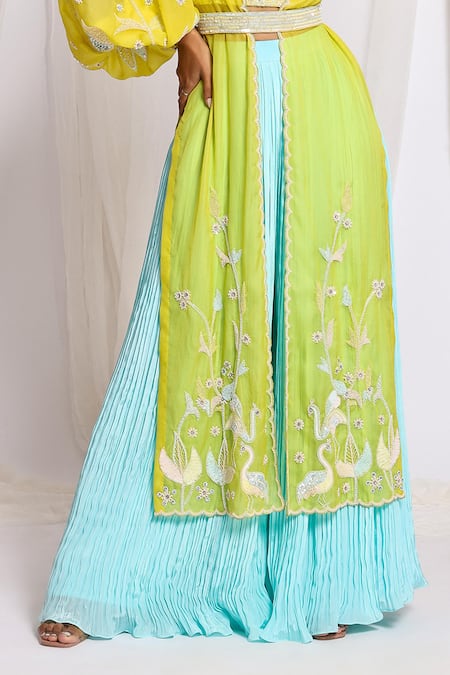 Shop Ellemora Fashions Yellow Organza, Crepe Cut Work, Sequins, Embroidery Bird Jacket Palazzo Set Online at Aza Fashions Shop_Ellemora Fashions_Yellow Organza, Crepe Cut Work, Sequins, Embroidery Bird Jacket Palazzo Set _Online_at_Aza_Fashions