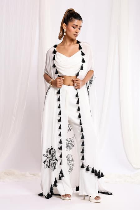 Ellemora fashions Leaf Hand Embroidered Shrug & Pant Set 