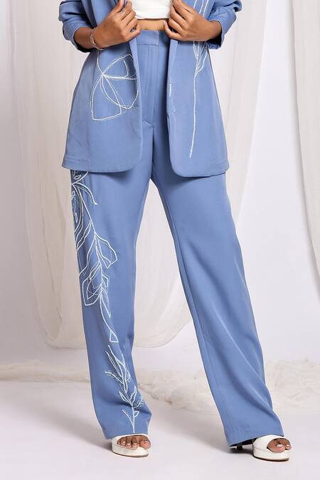 Shop Ellemora Fashions Blue Crepe Cut Work Cowl Neck Cutdana Embroidered Blazer And Pant Powersuit Set Online at Aza Fashions Shop_Ellemora Fashions_Blue Crepe Cut Work Cowl Neck Cutdana Embroidered Blazer And Pant Powersuit Set _Online_at_Aza_Fashions