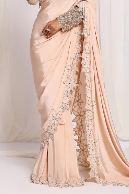 Buy Ellemora Fashions Gold Net, Crepe Cut Work, Embroidery Bordered Pre-draped Saree With Blouse Online at Aza Fashions Buy_Ellemora Fashions_Gold Net, Crepe Cut Work, Embroidery Bordered Pre-draped Saree With Blouse _Online_at_Aza_Fashions