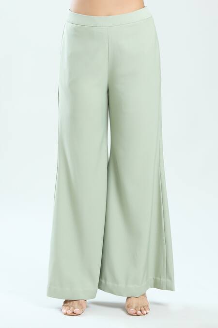 Priti Sahni_Green Georgette Sequins Square Neck Hand Embroidered Pant Set _Online_at_Aza_Fashions