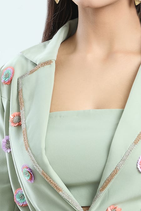 Buy_Priti Sahni_Green Georgette Sequins Square Neck Hand Embroidered Pant Set 