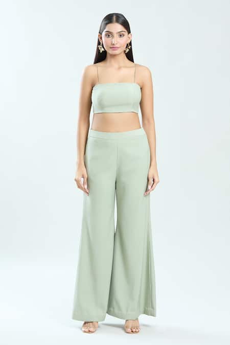 Shop_Priti Sahni_Green Georgette Sequins Square Neck Hand Embroidered Pant Set 