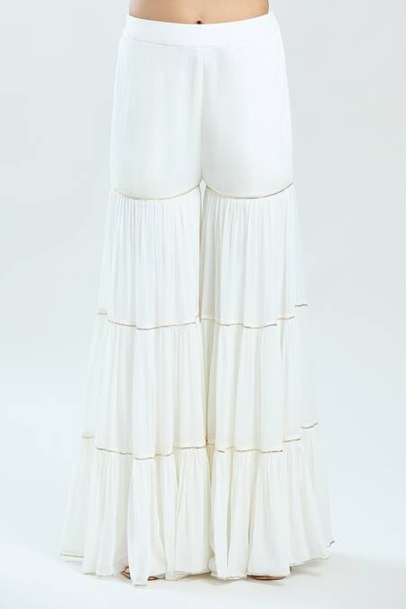 Buy_Priti Sahni_Blue Silk, Organza, Georgette Mirrors, Pearls, Embroidered Kurta Sharara Set 