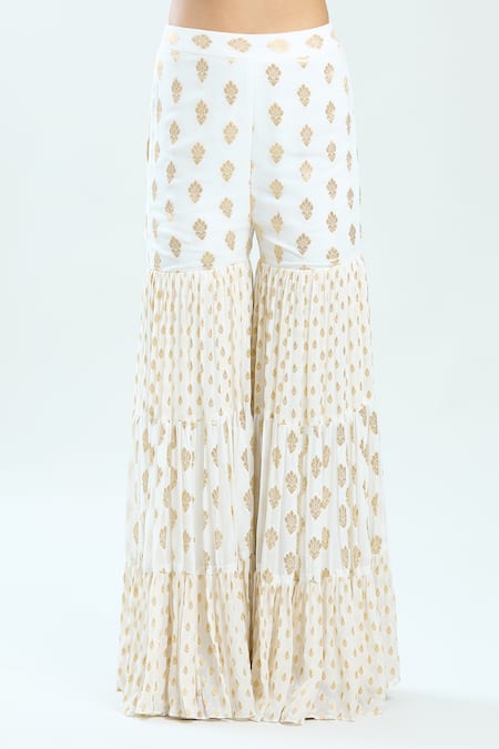 Buy Priti Sahni Pink Silk, Net, Georgette Mirrors, Pearls, Floral Buti Pattern Sharara Set Buy_Priti Sahni_Pink Silk, Net, Georgette Mirrors, Pearls, Floral Buti Pattern Sharara Set