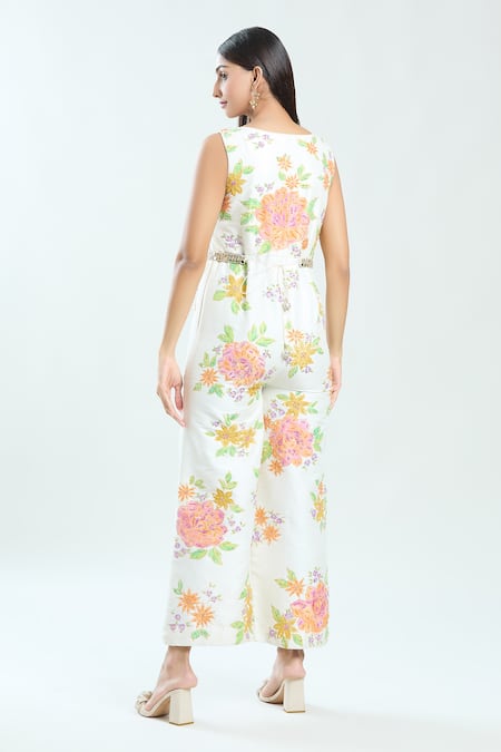 Priti Sahni Floral Hand Painted Jumpsuit 