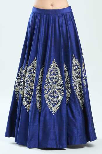 Buy Priti Sahni Blue Silk, Net Pearls, Mirrors, Zari Hand Embroidered Lehenga With Blouse Buy_Priti Sahni_Blue Silk, Net Pearls, Mirrors, Zari Hand Embroidered Lehenga With Blouse