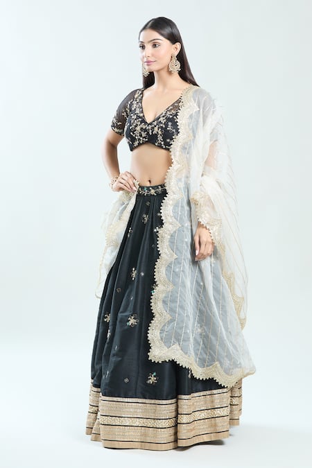 Priti Sahni Floral Hand Embroidered Lehenga Blouse Set 