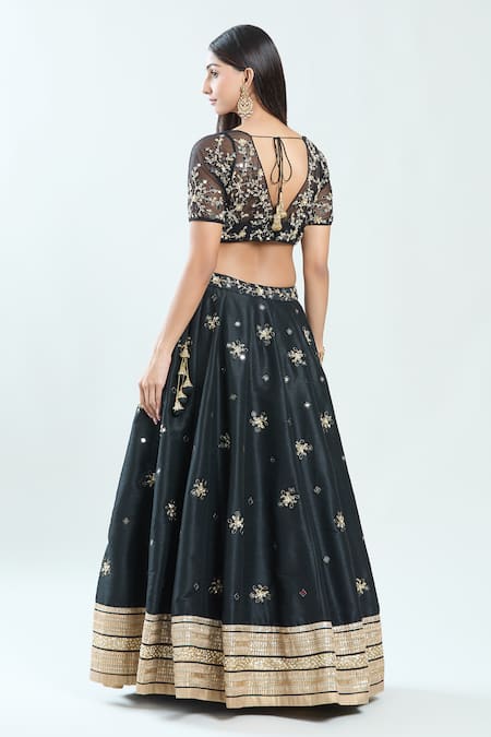 Shop Priti Sahni Black Net, Silk Embroidery, Sequins, Beads, Floral Hand Lehenga Blouse Set at Aza Fashions Shop_Priti Sahni_Black Net, Silk Embroidery, Sequins, Beads, Floral Hand Lehenga Blouse Set _at_Aza_Fashions