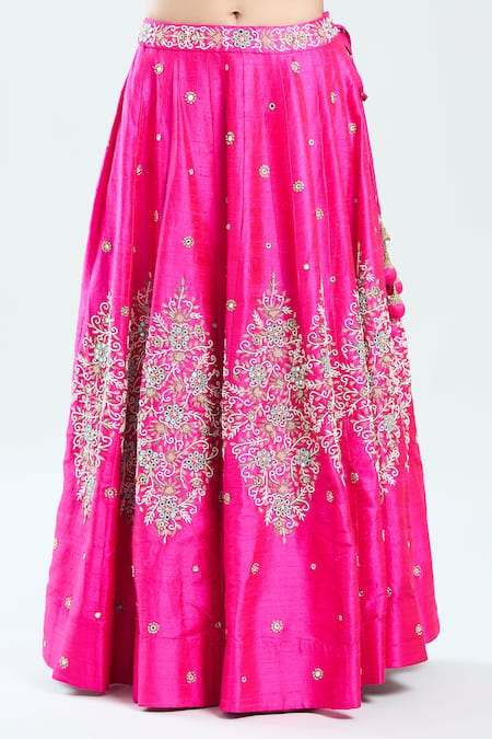 Shop Priti Sahni Pink Silk, Net Mirrors, Zari, Pearls, Embroidery Sweetheart Neck Lehenga Set Online at Aza Fashions Shop_Priti Sahni_Pink Silk, Net Mirrors, Zari, Pearls, Embroidery Sweetheart Neck Lehenga Set _Online_at_Aza_Fashions