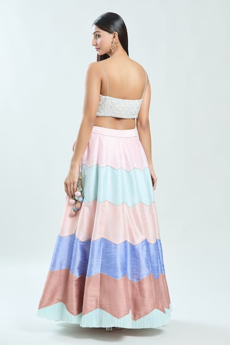 Shop Priti Sahni Multi Color Silk, Net Cut Work, Sequins And Cutdana Embroidered Lehenga Set at Aza Fashions Shop_Priti Sahni_Multi Color Silk, Net Cut Work, Sequins And Cutdana Embroidered Lehenga Set _at_Aza_Fashions