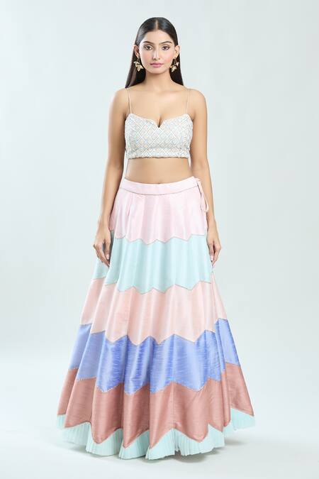 Shop Priti Sahni Multi Color Silk, Net Cut Work, Sequins And Cutdana Embroidered Lehenga Set Online at Aza Fashions Shop_Priti Sahni_Multi Color Silk, Net Cut Work, Sequins And Cutdana Embroidered Lehenga Set _Online_at_Aza_Fashions