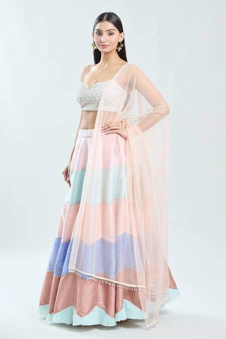 Priti Sahni Multi Color Silk, Net Cut Work, Sequins And Cutdana Embroidered Lehenga Set at Aza Fashions Priti Sahni_Multi Color Silk, Net Cut Work, Sequins And Cutdana Embroidered Lehenga Set _at_Aza_Fashions