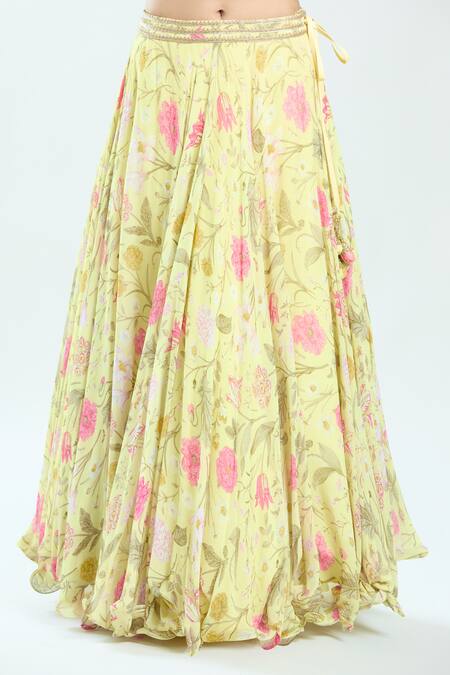 Shop Priti Sahni Yellow Georgette, Net Mirrors, Beads, Gota Patti Floral Embroidered Lehenga Set Online at Aza Fashions Shop_Priti Sahni_Yellow Georgette, Net Mirrors, Beads, Gota Patti Floral Embroidered Lehenga Set _Online_at_Aza_Fashions