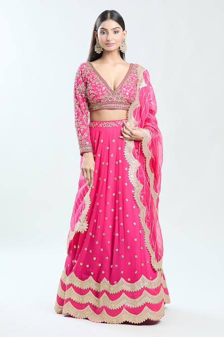 Priti Sahni Floral Embroidered Lehenga Set 