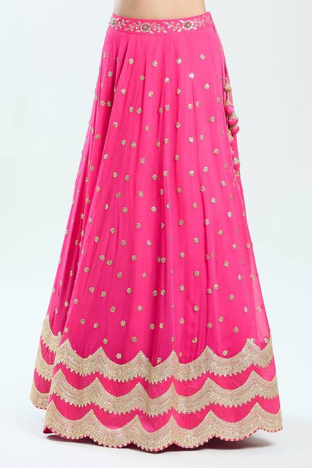 Priti Sahni Pink Georgette, Organza Sequins Plunge Neck Floral Embroidered Lehenga Set at Aza Fashions Priti Sahni_Pink Georgette, Organza Sequins Plunge Neck Floral Embroidered Lehenga Set _at_Aza_Fashions