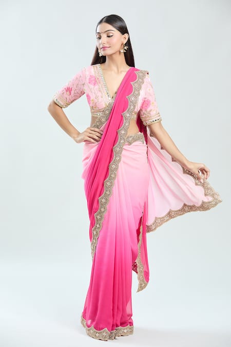 Priti Sahni Sequin Embroidered Pre-Draped Saree With Blouse 