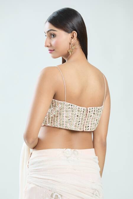 Priti Sahni_Pink Georgette, Silk Sequins, Embroidery, Floral Pre-draped Saree With Blouse _Online_at_Aza_Fashions