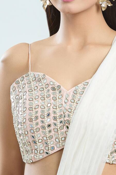 Buy_Priti Sahni_Pink Georgette, Silk Sequins, Embroidery, Floral Pre-draped Saree With Blouse _Online_at_Aza_Fashions