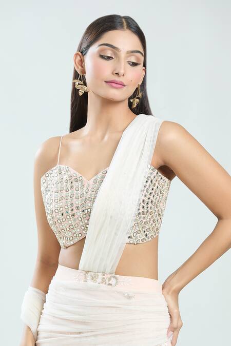 Shop_Priti Sahni_Pink Georgette, Silk Sequins, Embroidery, Floral Pre-draped Saree With Blouse 