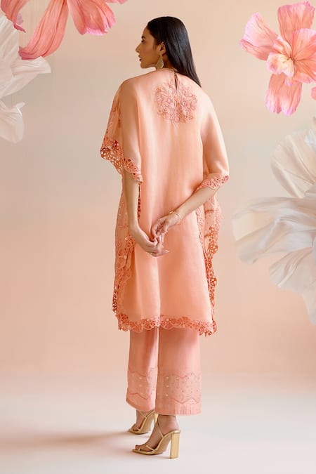 Shop_Chandrima_Peach Chanderi Sequins, Pearls Chevron Embroidered Pant _at_Aza_Fashions