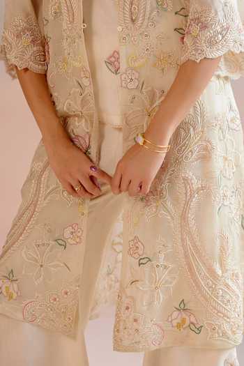 Buy_Chandrima_Ivory Silk Organza Pearls, Sequins Round Neck Paisley Embroidered Jacket _Online_at_Aza_Fashions