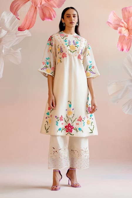 Chandrima Floral Embroidered A-Line Kurta With Pant 