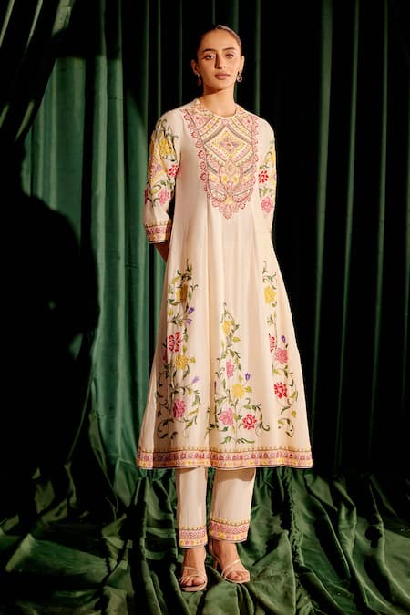 Chandrima Floral Cord Embroidered Flared Kurta With Pant 