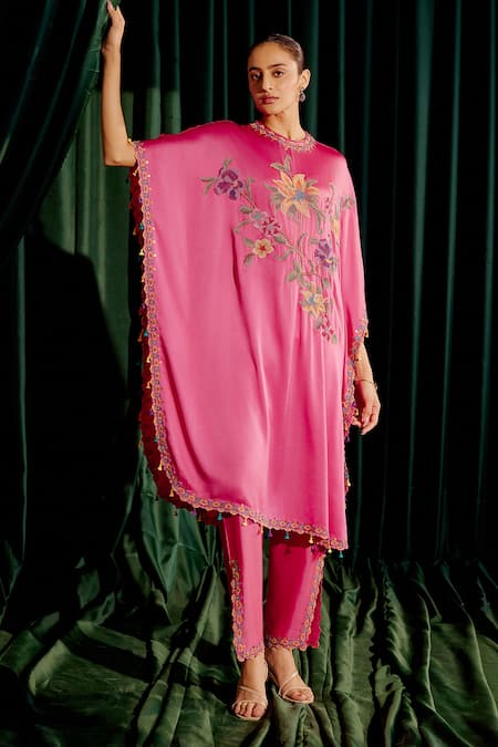 Chandrima Floral Bead Embroidered Kaftan With Pant 