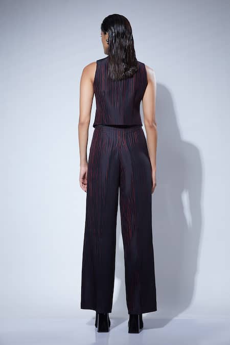 Shop Febo6 Black Silk Embroidery V-neck Harmony Thread Detailed Waistcoat And Pants Set at Aza Fashions Shop_Febo6_Black Silk Embroidery V-neck Harmony Thread Detailed Waistcoat And Pants Set _at_Aza_Fashions