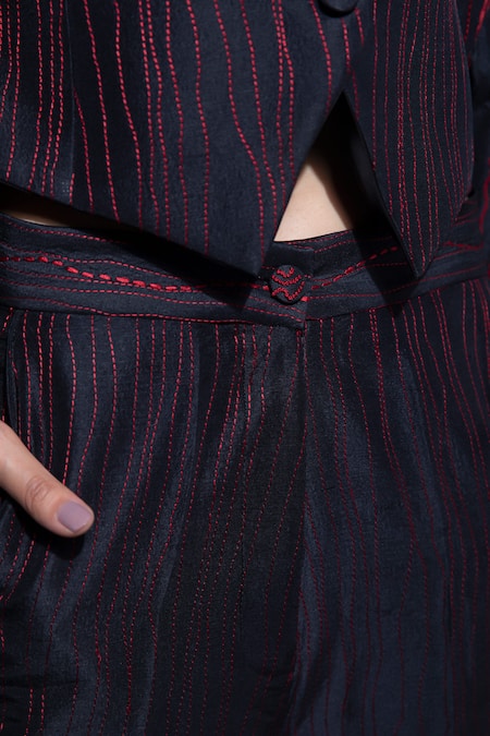 Febo6 Black Silk Embroidery V-neck Harmony Thread Detailed Waistcoat And Pants Set at Aza Fashions Febo6_Black Silk Embroidery V-neck Harmony Thread Detailed Waistcoat And Pants Set _at_Aza_Fashions