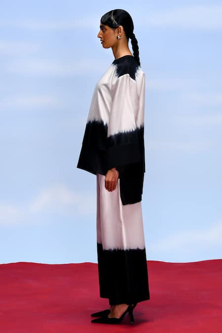 Buy_Febo6_Black Chanderi Round Neck Nocturne Ombre Top And Pant Set _Online_at_Aza_Fashions