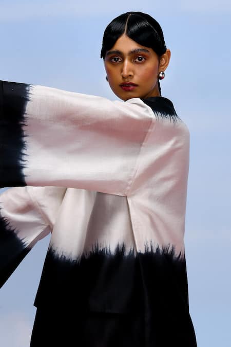 Shop_Febo6_Black Chanderi Round Neck Nocturne Ombre Top And Pant Set 